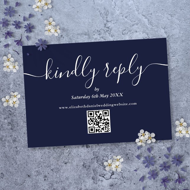 QR Code Script Kindly Reply Navy Blue Wedding RSVP Card (QR Code Script Kindly Reply Navy Blue Wedding RSVP Card)