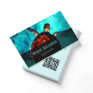 QR Code Sea Turtle Photo   Coastal Business Card