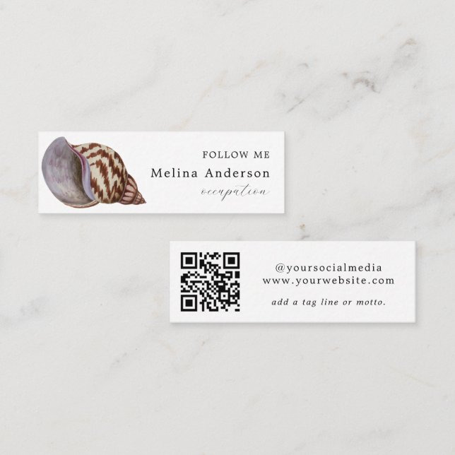 QR Code Seashell Social Media Mini Carte de visite (Devant / Derrière)