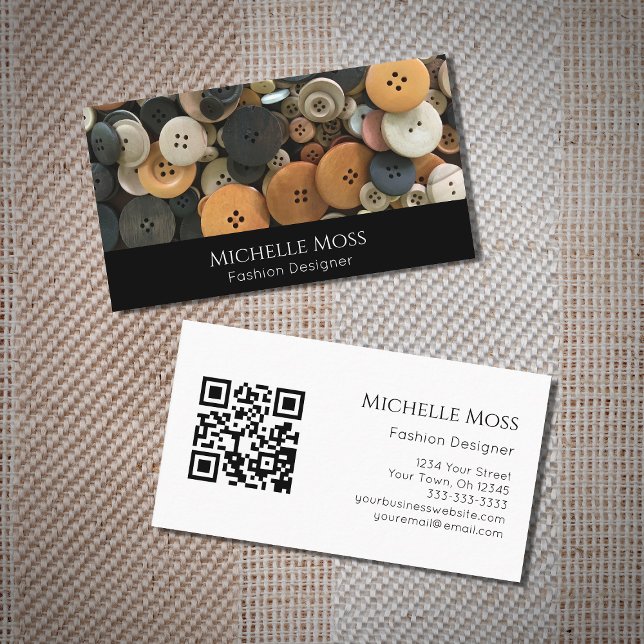 QR code Sewing Buttons Fashion Seamstress Business Card (Creator Uploaded)