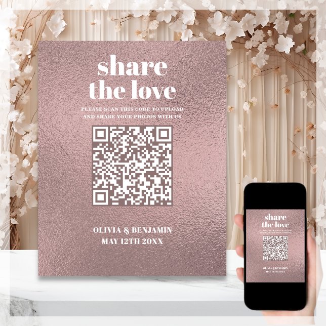 QR Code Share The Love Rose Gold Wedding Sign (Creator Uploaded)