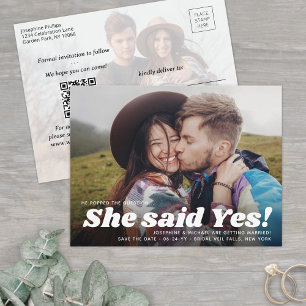 QR Code She Said Yes! Wedding Save the Date Photo Announcement Postcard