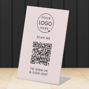 QR Code Sign-In   Pink Visitor Employee Reception Pedestal Sign