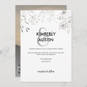 QR Code Silver Floral Wedding Invitation