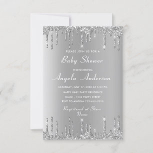 QR Code Silver Glitter Baby Boy Shower Invitation