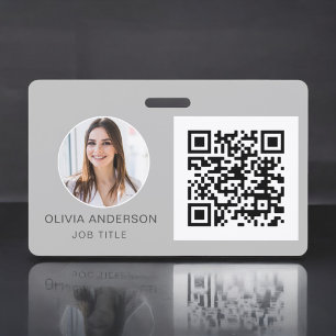 QR Code Silver Grey Photo Business Card Badge