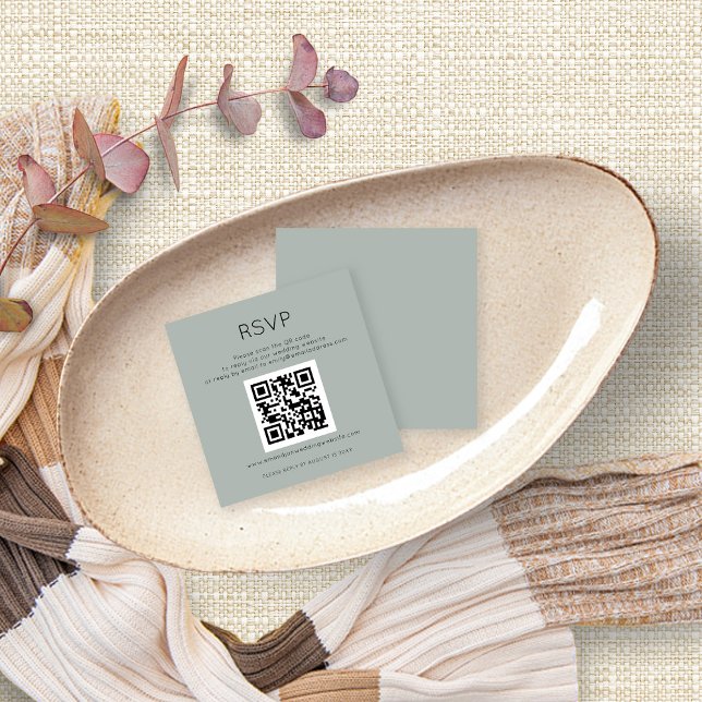 QR Code Silvery Sage Green Wedding RSVP Enclosure Card (Creator Uploaded)