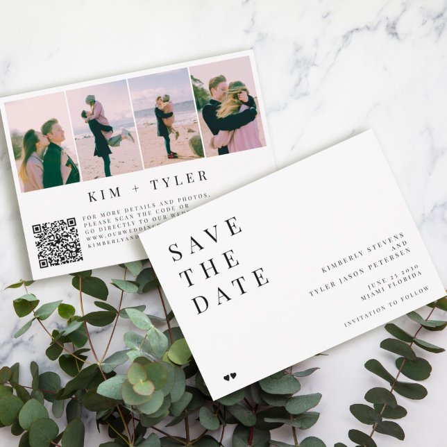 QR CODE Simple 4 photo collage typography wedding Save The Date (Creator Uploaded)