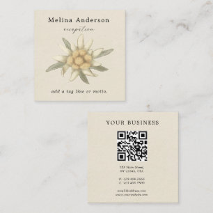 QR Code Simple Edelweiss Flower  Square Business Card