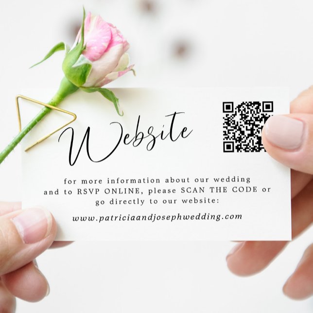 QR CODE simple elegant calligraphy wedding website Enclosure Card (Creator Uploaded)