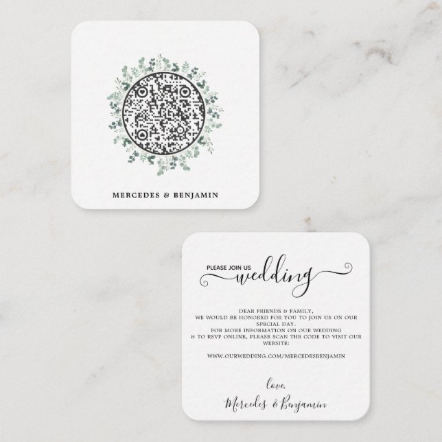 QR Code Simple Eucalyptus Wedding Invitation (Front/Back)