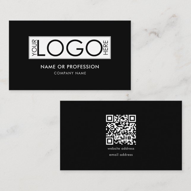 QR Code Simple Minimal Black Modern Business Logo Card (Front/Back)