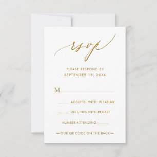 QR Code Simple Modern Calligraphy Gold Wedding RSVP Card