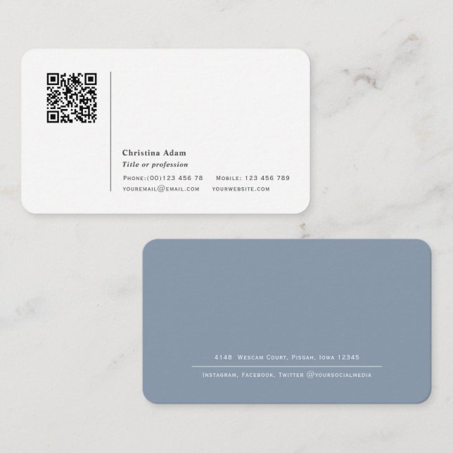 QR code Simple modern Dusty Blue Professional Business Card (Front/Back)