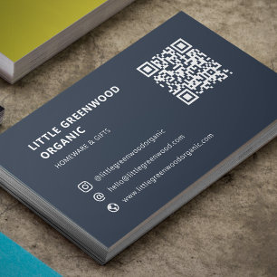 QR Code Simple Modern Minimal Navy Blue Instagram Business Card