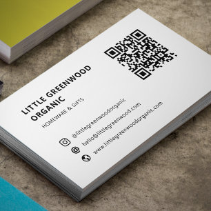 QR Code Simple Modern Minimal White Instagram Business Card