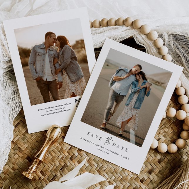 QR Code Simple Modern Minimalist Two Photo Save The Date (Creator Uploaded)