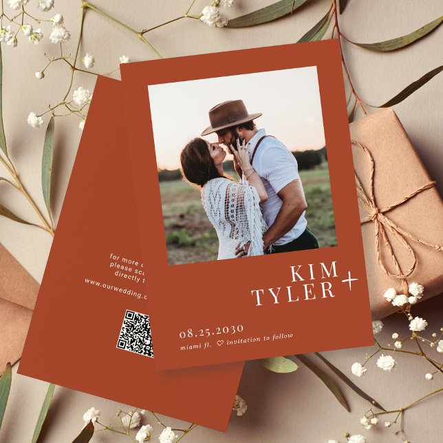 QR CODE simple modern photo sunset wedding Save The Date (Creator Uploaded)