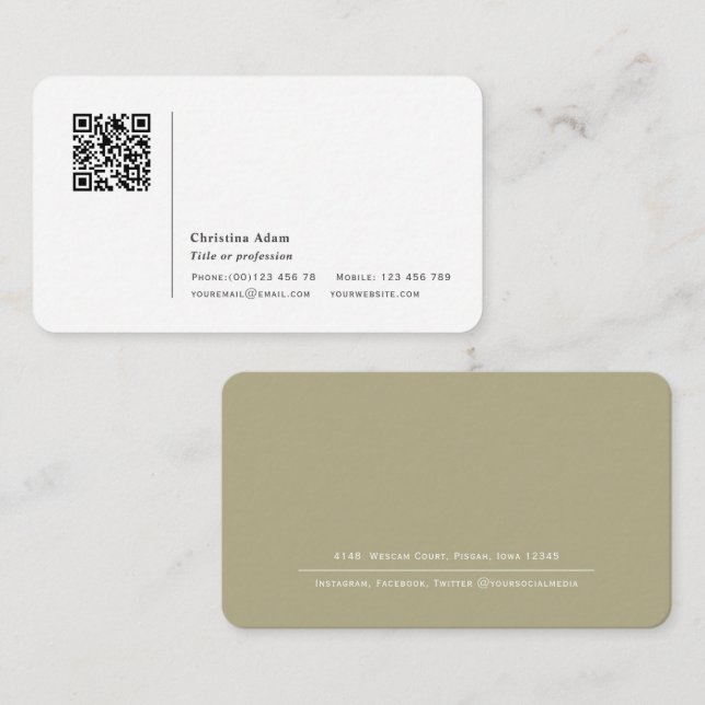 QR code Simple modern Sage Green Professional Business Card (Front/Back)