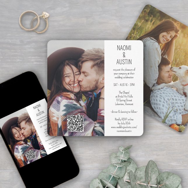 QR Code Simple Unique 2 Photo All-In-One Wedding Invitation (Creator Uploaded)