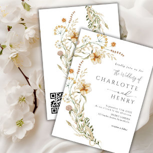 QR Code Simple Wildflowers Garden Wedding Invitation