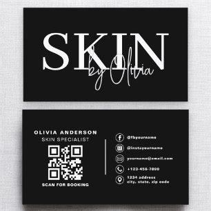 QR Code Skin Care Specialist Black White Business Card
