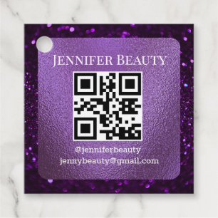  qr code small business purple glitters metal favour tags