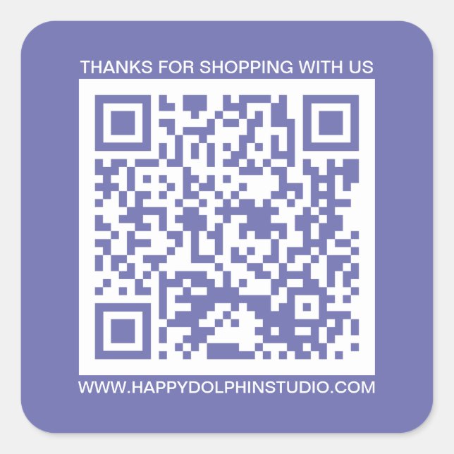 QR Code Small Business Website Blue Square Sticker (Front)