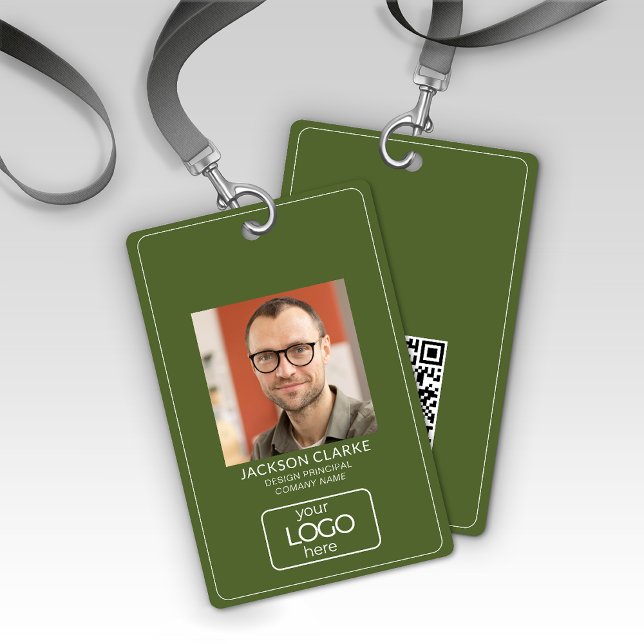 QR Code Smart Contact • Olive Green Business ID Badge (Creator Uploaded)