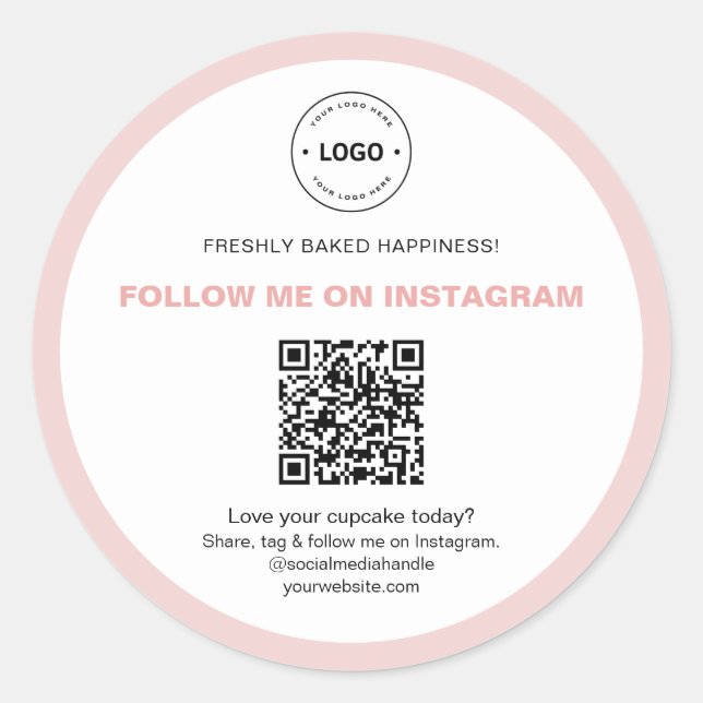 QR Code Social Media Bakery Business Logo Classic Round Sticker (Front)