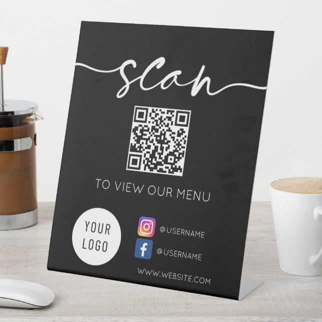 QR Code Social Media Black Pedestal Sign (In SItu)