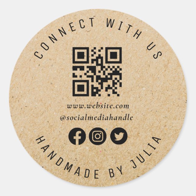QR Code social media business Classic Round Sticker (Front)