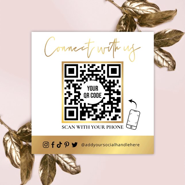 QR Code Social Media Carte de visite blanc et or (Créateur téléchargé)