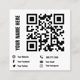 QR Code Social Media Changeable Minimalist  Busine Square Business Card