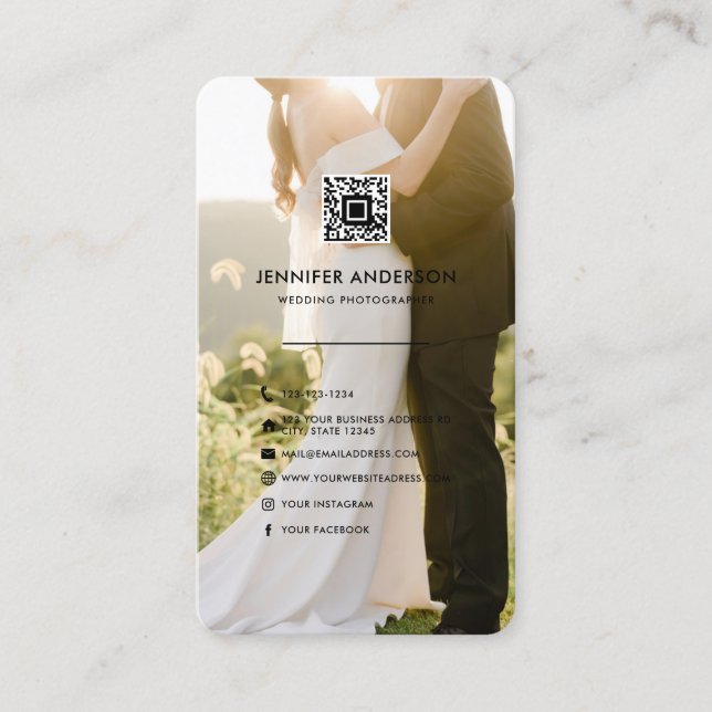 QR Code Social Media Icons Wedding Photographer Business Card (Front)
