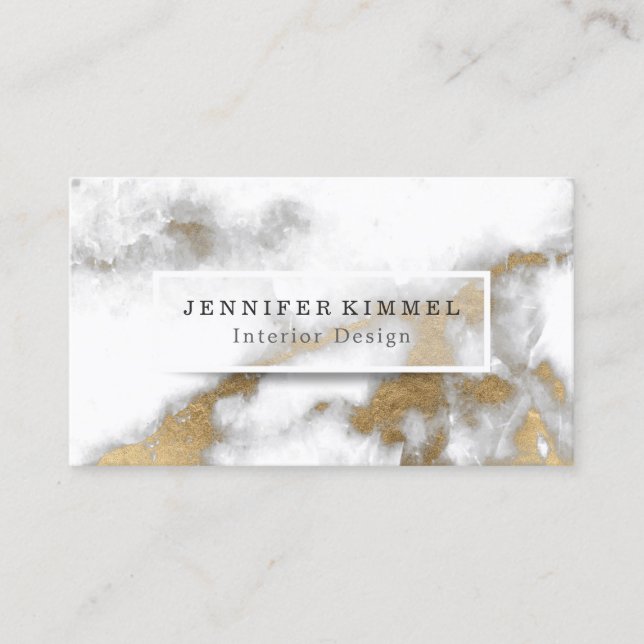 QR Code Social Media Interior Design Gold Marble Business Card (Front)
