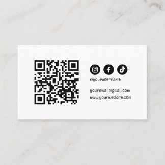 QR Code Social Media Modern Elegant Black White Business Card