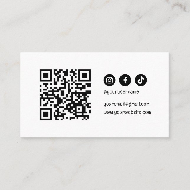QR Code Social Media Modern Elegant Black White Business Card (Front)