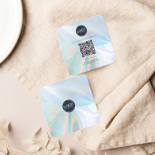QR Code Social Media Website Holographic Modern Square Business Card