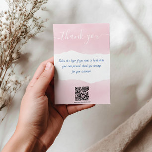 QR code soft pink watercolor thank you insert card