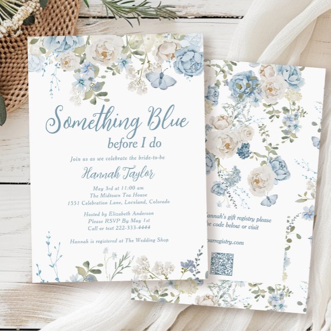 QR Code Something Blue Before I Do Bridal Shower Invitation (Creator Uploaded)
