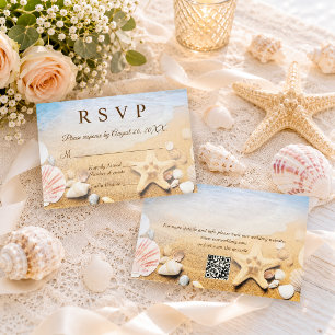 QR Code Starfish Shells Tropical Beach Wedding RSVP Card