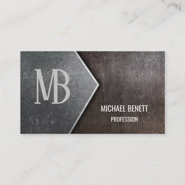  QR Code | Steel Monogram Business Card (Front)