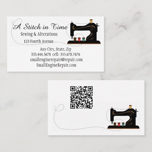 QR Code Stitch in Time Sewing Alterations Repair Business Card (Front/Back)