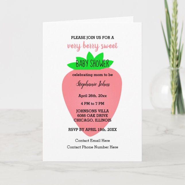 QR Code Strawberry Baby Girl Baby Shower Invitation (Front)