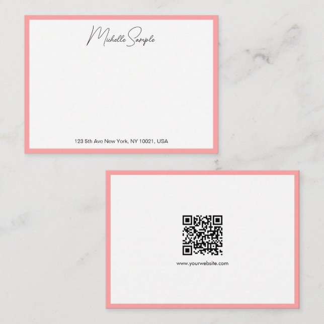 QR Code Stylish Modern Handwritten Script Name Card (Front/Back)