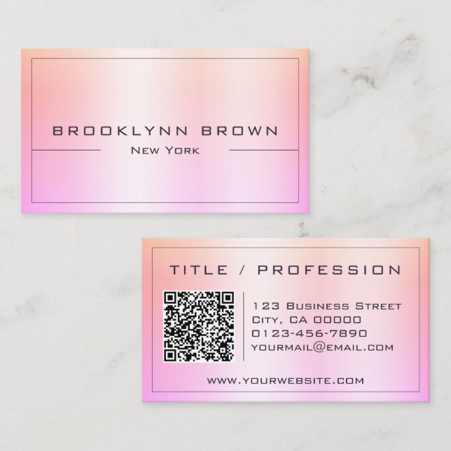 QR Code Stylish Rainbow Pink Colour Gradient Class Business Card (Front/Back)