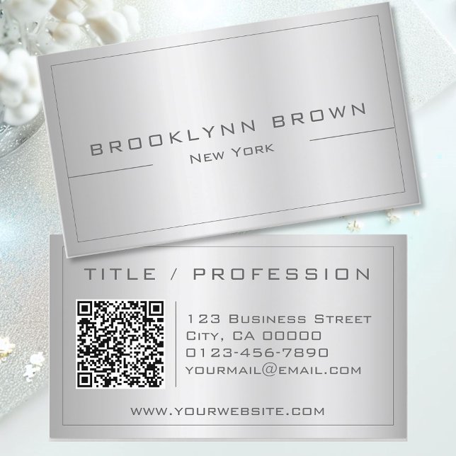 QR Code Stylish Silver Grey Colour Gradient Classy Business Card (Creator Uploaded)