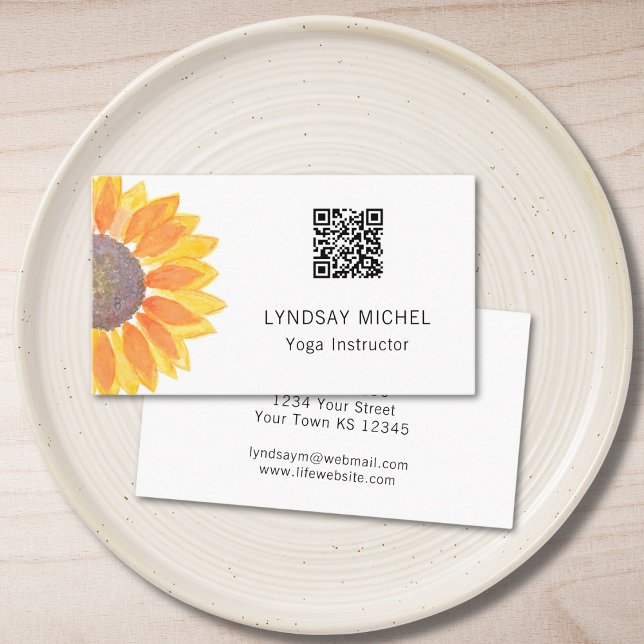 QR Code Sunflower Yoga Instructeur Carte de visite (Créateur téléchargé)