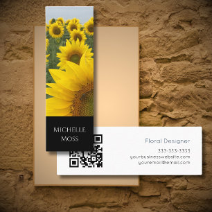 QR code Sunflowers Floral Designer Black White  Mini Business Card